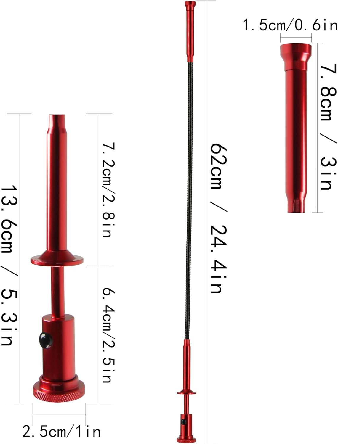 24.4 in Claw Grabber Tool,Bendable Hose Reacher Pickup with LED Light,4 Claw Picking Tool for Garbage Litter Pick Home Sink Drain and Metal Small Items. (Red)