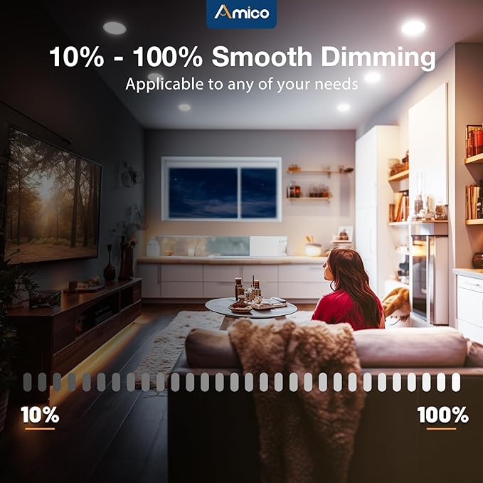 Amico 12 Pack 5/6 Inch LED Disk Lights, Dimmable Flush Mount Ceiling Disc Lights, 2700K/3000K/4000K/5000K/6000K Selectable, 12W Eqv 110W, 1050LM, Low Profile Surface Mount Ceiling Light, ETL&FCC