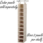 Household Essentials Hanging Shoe Organizer, 10 Wide Cubbies with Cedarline Pockets, Heavy-Duty Cotton Canvas, Removable and Industrial Hooks, Natural