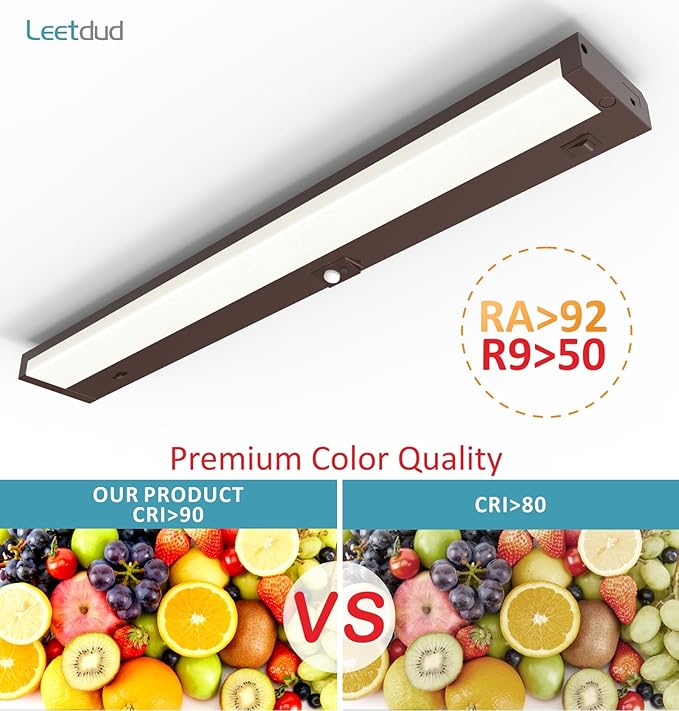 Under Cabinet Lighting Motion Sensor Hardwired, 24 Inch 12W Dimmable, 5 CCT 2700/3000/3500/4000/5000K, Eyes Care Design Linkable Under Counter Lights for Kitchen, Sink, ETL Listed, Bronze