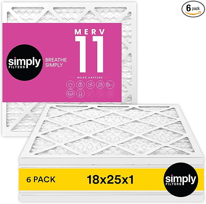 Simply 18x25x1 Air Filter, Merv 11, MPR 1000, 6 Pack, For Home AC Furnace & HVAC (Actual Size: 17.75"x24.75"x0.75") DUST, Pet, & Allergy Control