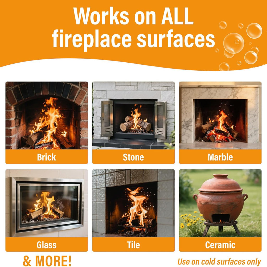 Fireplace Cleaning Set Fireplace Soot Remover with Scrub Brush for Brick, Stone, Rock, Tile, and Marble – Nonabrasive Brick Cleaner, Gentle Formula for Bricks & Glass Indoor and Outdoor -16.91 oz