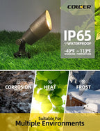 COLOER Brass Landscape Spotlights, 12 Pack Spot Lights Outdoor with 5W Aluminum Housing MR16 LED Bulb 2700K 450LM, 12V AC/DC Low Voltage Outdoor Lighting for Yard, Uplight for Garden and Patio(101B)