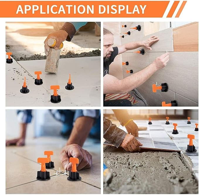 Tile Leveling System Kit 1/8" T Type 50pcs Tile Leveling Reusable + 200pcs Cross Spacer Tile Installation Tool Kit for Stone Ceramic Stone Installation With 1x Wrenches (1/8" 250pcs)