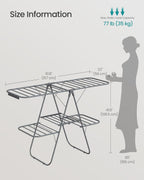 SONGMICS Clothes Drying Rack, Foldable 2-Level Laundry Drying Rack, Free-Standing Laundry Airer, with Height-Adjustable Wings, 33 Drying Rails, Sock Clips, Gray ULLR053G02V1