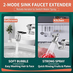 CECEFIN 1080° Swivel Faucet-Extender Sink-Aerator - 2 Mode Splash Water Filter Extension, Kitchen Bathroom 360° Rotatable Spray Attachment, Multifunctional Universal Robotic Arm -Wash Hand/Hair/Face