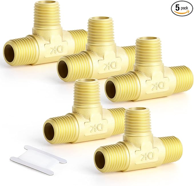 GASHER 5PCS Brass 3 Way, 1/4" x 1/4" x 1/4" NPT Male Tee Pipe Fittings
