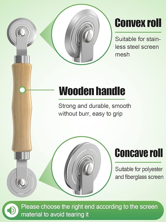 Screen Repair Kit - 3 in 1 Screen Tools Including Screen Roller Screen Spline (32 ft) Removal Hook and Instruction for Replacing & Installing Door Window Screens