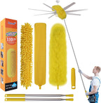 Cobweb Duster with Extension Pole, 110" Microfiber Feather Duster Kit with Bendable Washable Heads, Spider Web Brush, Dusters for Cleaning Ceiling Fan, High Ceiling, Blinds, Furniture & Cars