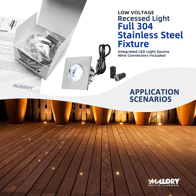 MALORY Recessed LED Deck Light, 4W 12V Low Voltage Landscape Lighting, Outdoor Step Stair Lights, Deck Lighting for for Outside Floor Yard (SG05, 6-Pack 2700K)