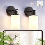DLLT Wall Sconces Set of Two: Modern Bathroom Vanity Light Fixtures - Matte Black Vanity Lights with Milky White Glass Shade - Farmhouse Wall Lamp for Bedroom Living Room Mirror Hallway Kitchen