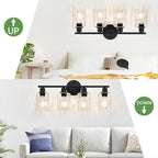 4-Light Bathroom Light Fixtures, Black Modern Vanity Lights with Clear Glass Shade, Bathroom Wall Lamp for Mirror Kitchen Living Room Hallway Cabinet Porch