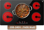 K&H 5 Burner 36 Inch Built-in Electric Stove Top Radiant Ceramic Cooktop Touch Control 240V 9600W CE36-10208