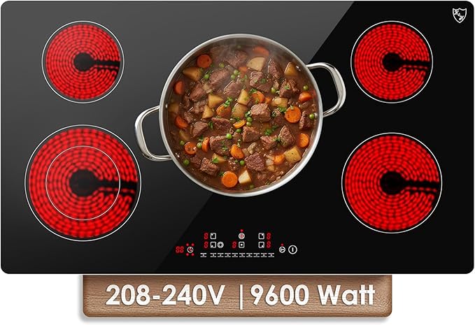 K&H 5 Burner 36 Inch Built-in Electric Stove Top Radiant Ceramic Cooktop Touch Control 240V 9600W CE36-10208
