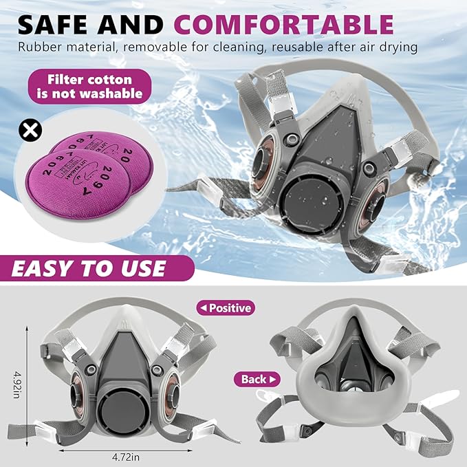 Respirator Mask with Filters, Reusable Half Face Respirator Mask for Asbestos, Resin, Fume, Dust, Welding, Painting