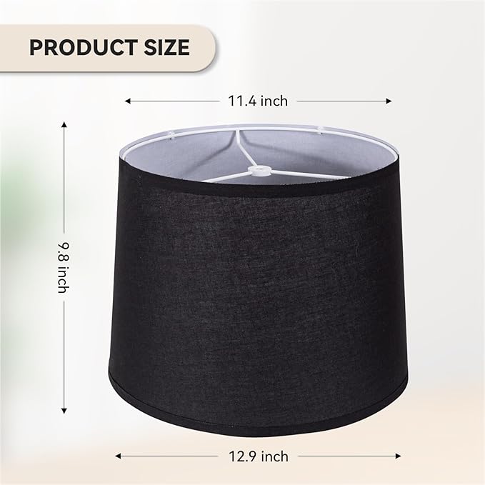 Lamp Shades Set of 2 - Drum Lampshades 11.4" x 12.9" x 9.8" Inches, Fabric Medium Replacement Lampshades for Table Lamp, Floor Lamp, Assembly Required, Spider,Linen