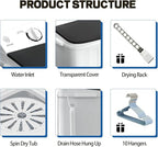 Portable Mini Twin Tub 18lbs Washing Machine With Drying Rack& 10 Hangers, 11lbs Washer & 7lbs Spinner, Small Laundry Washer with Time Control for Camping, Apartments, RV (18lbsBlack)