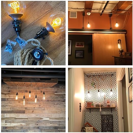 6 Pack Lamp Socket Replacement, Phenolic Medium Base Light Socket, E26 Screw Bulbs Edison Retro Pendant Lamp Holder, Lampshade Ring, 1/8 IP Thread Cap (Lamp Socket Turn Knob Swtich)