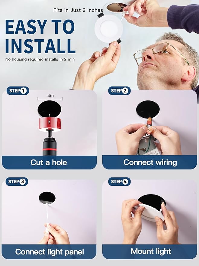 6-inch LED Recessed Lights - Slim Recessed Ceiling Light with Junction Box, 12W 5CCT Canless Lighting Fixture, Dimmable, Easy Install for Bedroom, Kitchen, Living Room, 12 Pack, White