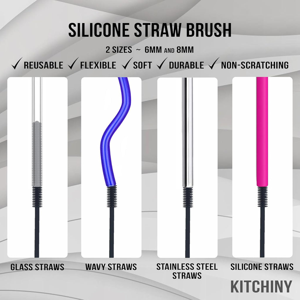 12.5" Silicone Bottle Brush & Straw Cleaner Brush Set | Water Bottle Cleaner for Hydro Flasks, Tumblers, Glassware, Vases and Narrow Neck Containers