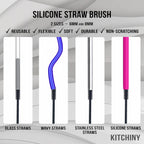 12.5" Silicone Bottle Brush & Straw Cleaner Brush Set | Water Bottle Cleaner for Hydro Flasks, Tumblers, Glassware, Vases and Narrow Neck Containers