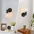 Set of 2 Wall Sconces for Bathroom,Black Modern Vanity Lights with Clear Glass Shade,Bathroom Wall Lamp for Mirror Kitchen Living Room Hallway Cabinet Porch