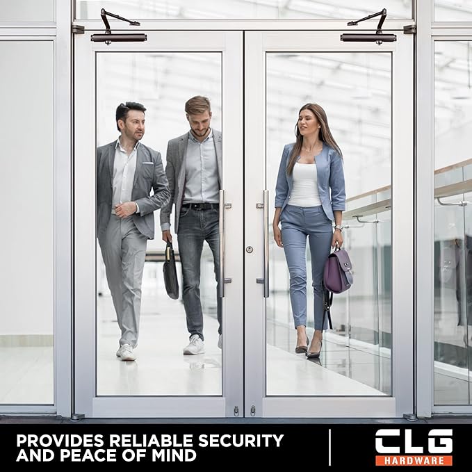 CLG HARDWARE Heavy Duty Commercial Door Closer DC8016 - Slim Line - Surface Mounted, Grade 1- ADA & UL 3 Hour Fire Rated, Adjustable Size 1-6 for Entrances & Aluminum Storefronts - US10D Dark Bronze