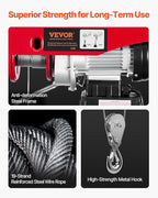 VEVOR Electric Hoist, 440 lbs 120V Electric Winch with 328 ft Wireless & 14 ft Wired Remote Control, 40 ft Single Cable Lifting Height, Single/Double Slings, Lift Hoist for Garage Warehouse Factory