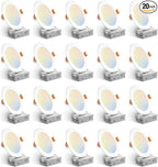 Amico 20 Pack 6 Inch 5CCT Ultra-Thin LED Recessed Ceiling Light with Junction Box, 2700K/3000K/3500K/4000K/5000K Selectable, 12W Eqv 110W, Dimmable Can-Killer Downlight, 1050LM Wafer Lighting - ETL