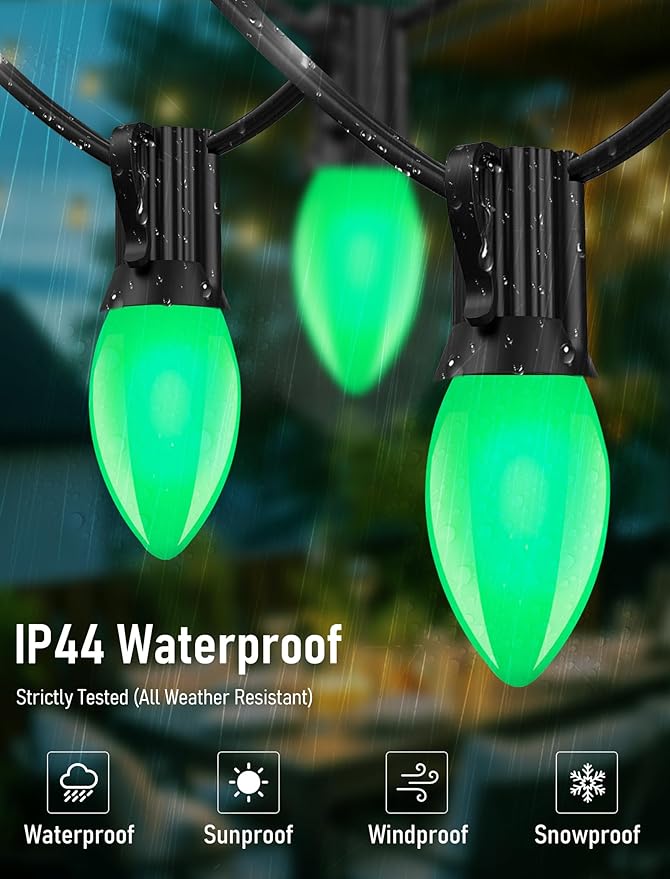 25 Pack C9 Christmas Green LED Light Bulb,Vintage Plastic C9 Ceramic Replacement Bulbs Watterproof C9/E17 Intermediate Base 0.6 Watt Great for Night Lights Christmas Patio String Lights