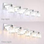 Aipsun Crystal Bathroom Vanity Light Stainless Steel Modern Vanity Light 5 Lights Crystal Bathroom Vanity Light Fixtures (Exclude Bulb)