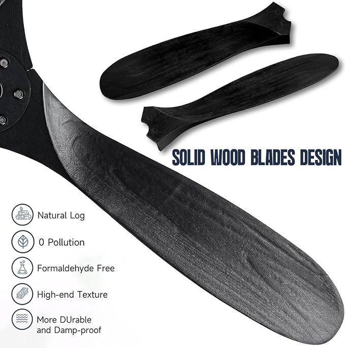 52 Inch Black Smart Ceiling Fan with Lights, Outdoor Ceiling Fan for Patio, 3 Blades Wood Ceiling Fan with Quiet Reversible DC Motor, Indoor Exterior Modern Ceiling Fan with Alexa/App/Remote Control