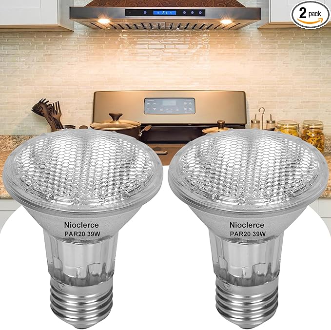 PAR20 Flood 39W 120V 480 Lumens- 2 Pack PAR20 Flood Light Bulbs 2800K Warm White, PAR 20 Dimmable with E26 Base, Long Lasting 39W PAR 20 Bulb for Recessed Lighting & Hood Range Light Bulbs