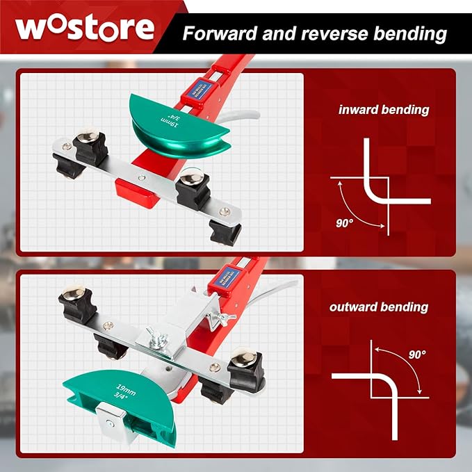 Wostore Tube Bender Kit with Reverse Bend Includes 1/4-7/8 Sizes Refrigeration Ratcheting Tubing benders Hand Tool Color Aluminium Alloy Replacement Head