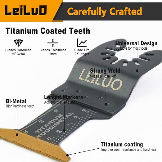 LEILUO 10 Pcs Titanium Multitool Blade Kits for Wood Nails Drywall Cutting Oscillating Saw Blades Universal Oscillating Tool Accessories with Storage Bag Compatible with DeWalt Makita Dremel and More