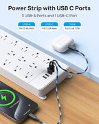 TROND Surge Protector Power Strip 15 ft Cord - Long Extension Cord, 13 Widely-Spaced Outlets Expansion with USB C Ports, 4000 Joules, Flat Plug, Wall Mount, ETL Listed, Office Desk Accessory, White