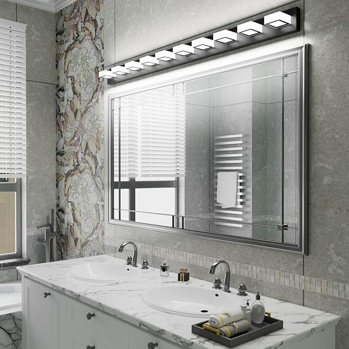 Ralbay 66inch Matte Black Bathroom Vanity Lights Metal Acrylic LED Modern Black Bathroom Wall Lighting Fixtures