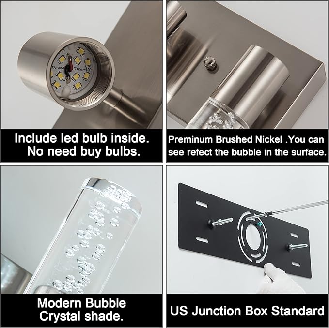 5-Light Bathroom Light Fixtures, Modern Led Vanity Lights 40W 6000K (Non-dimmable) Brushed Nickel Vanity Lights Bathroom Fixture. for Bathroom, Bedroom, Living Room…