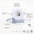 Premium Canless Recessed Gimbal Downlight Rotatable-Spotlight 5 CCT 4 Inch Eyeball Ceilling Potlight, Dimmable Lights Fixture with Junction Box, 8W, White Round Trim, with Baffle, 6P