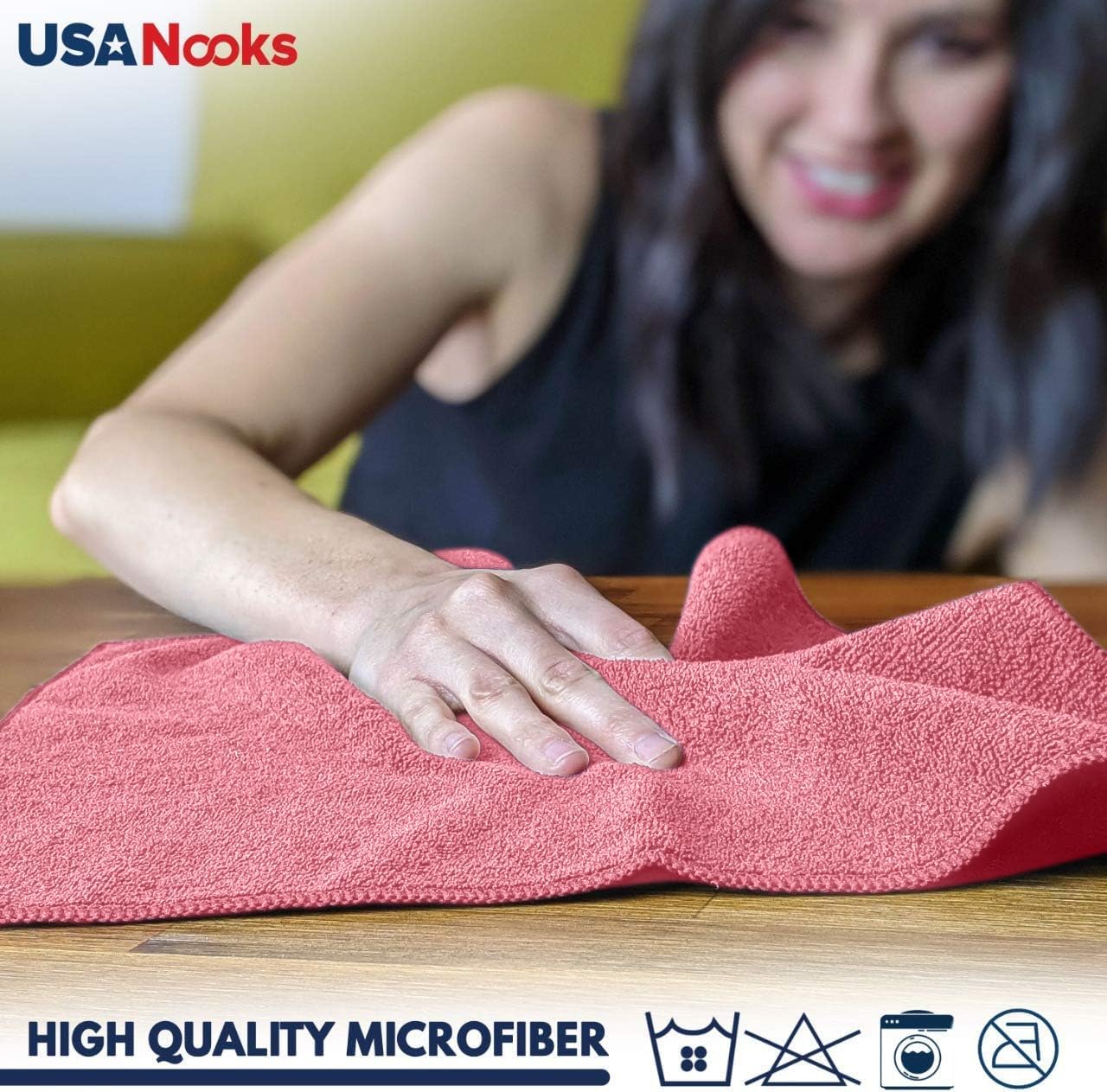 USANOOKS Microfiber Cleaning Cloth - 50Pcs (12.5x12.5 inch) High Performance - 1200 Washes, Ultra Absorbent Towels for Cars Weave Grime & Liquid for Streak-Free Mirror Shine