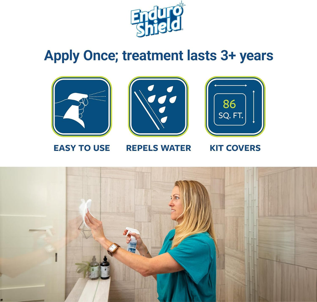 EnduroShield Glass Treatment Kit - Advanced Protection for Glass Surfaces - Repels Soap Scum, Grime & Dirt Without Harsh Chemicals - 4.2 fl oz