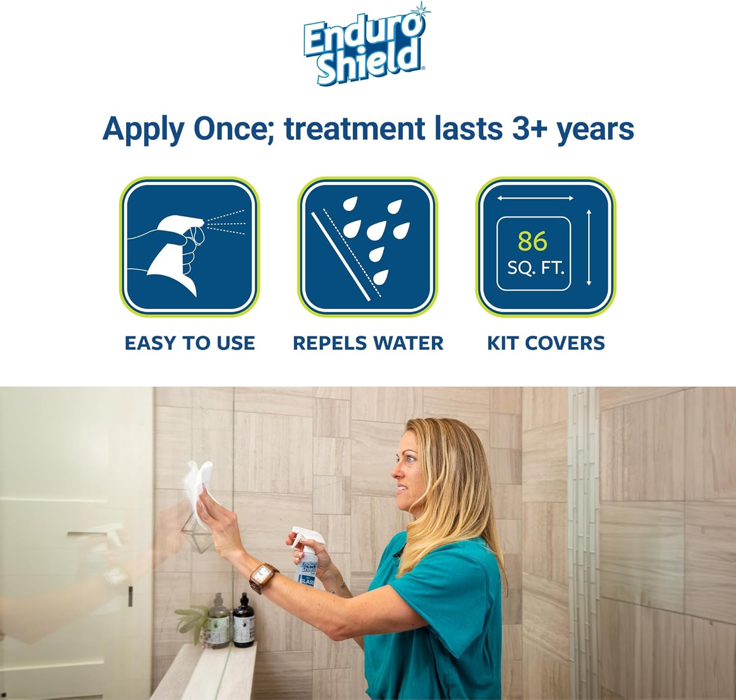 EnduroShield Glass Treatment Kit - Advanced Protection for Glass Surfaces - Repels Soap Scum, Grime & Dirt Without Harsh Chemicals - 4.2 fl oz