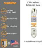Sunlite 6-Foot Household Extension Cord, Three 2-Prong Polarized Sockets, Tamper Guards, Indoor Use, for Small Appliances, Electronics, Lamps, Fans, ETL Listed, SPT-2, 1625 Watts 13 Amps, 125V, White