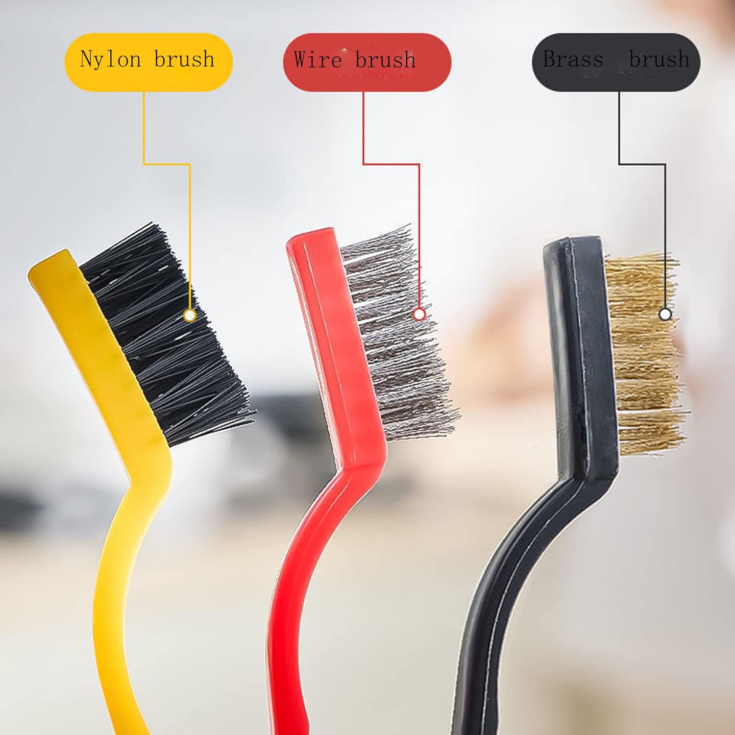 3 Pack Small Wire Brushes Set for Cleaning Rust, Drill Rust Removal, Small Parts and Spaces, Metal Wires of Brass/Stainless Steel/Nylon Cleaning Brushes (Multicolour)