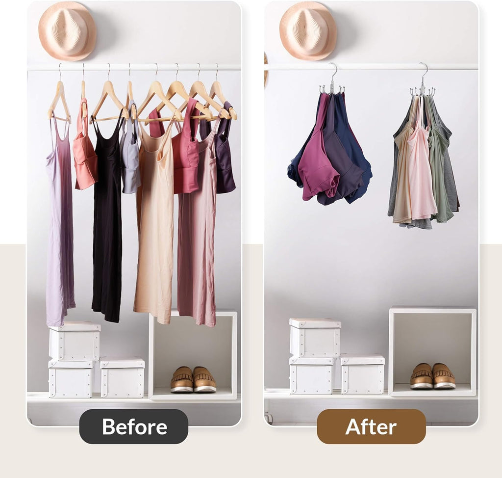 ZEDODIER Tank Top Hanger, Rotatable Bra Organzier for Closet, Max 24 Storage Capacity Sport Bra Holder, Metal Space Saving Closet Organizers and Storage, Silver