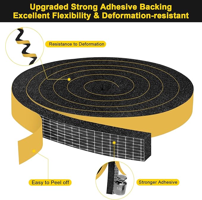 Open Cell Air Conditioning Window Seal, Door Weather Stripping with Adhesive, Single Sided Strong Adhesive Lightproof, Dustproof, Maximum Compression, Gap Blocker (1 in x 1/2 in x 13Ft)