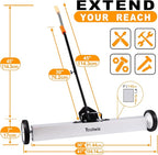 Toolwiz 36'' Magnetic Sweeper with Wheels, 50 Lbs Capacity Rolling Magnetic Floor Sweeper with Telescoping Holder and Quick Release Latch Industrial Heavy Duty Metal Pick Up 18/24/36 Inches