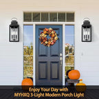 20" Extra Large Outdoor Wall Light, Black Exterior Lighting Fixtures with 3-Light, Waterproof Wall Mount Porch Lantern, Modern Outside Wall Sconce Garage Coach Light with Clear Glass, E12, 1 Pack