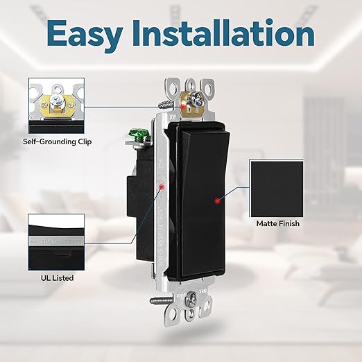 ThunderWay Matte Black Single Pole Decorator Wall Light Switch, Decorative Paddle Rocker Switch Replacement, 15A 120/277V, UL Listed for Residential Grade Applications, 30Pack