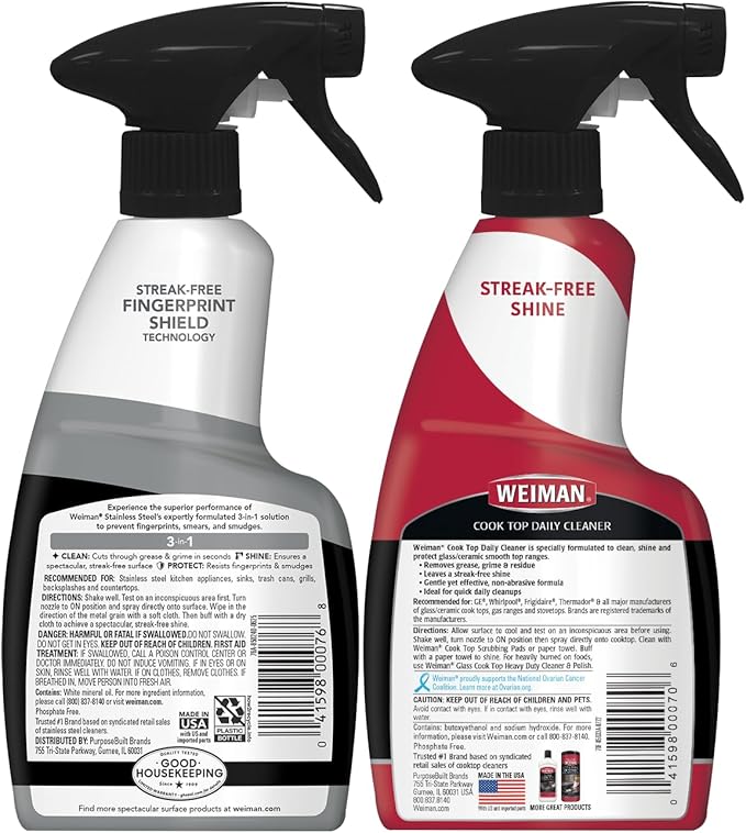 Weiman Stainless Steel Cleaner & Cooktop Daily Cleaner - 12 Ounce - Kitchen Appliance Cleaner Kit
